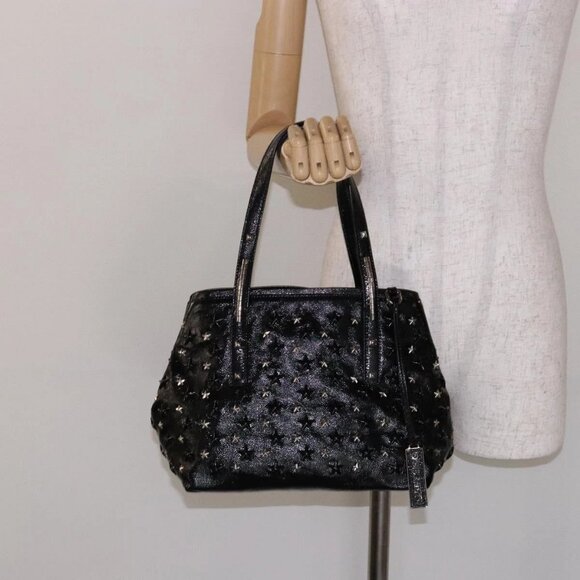 Jimmy Choo Studs Tote Bag Patent leather Black Silver Auth BA5147 - Picture 1 of 16